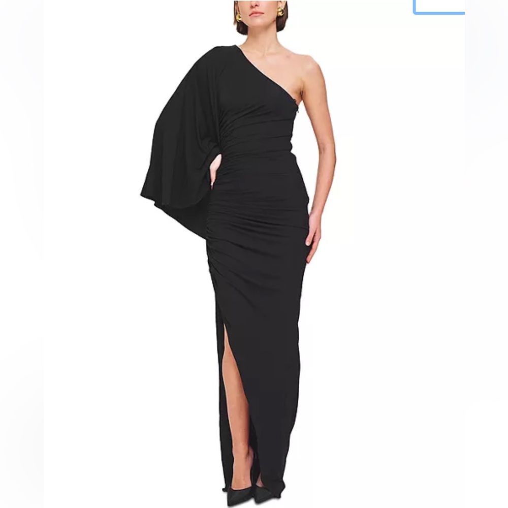 Ronny Kobo Collection Kallista Asymmetrical Ruched Maxi Dress
